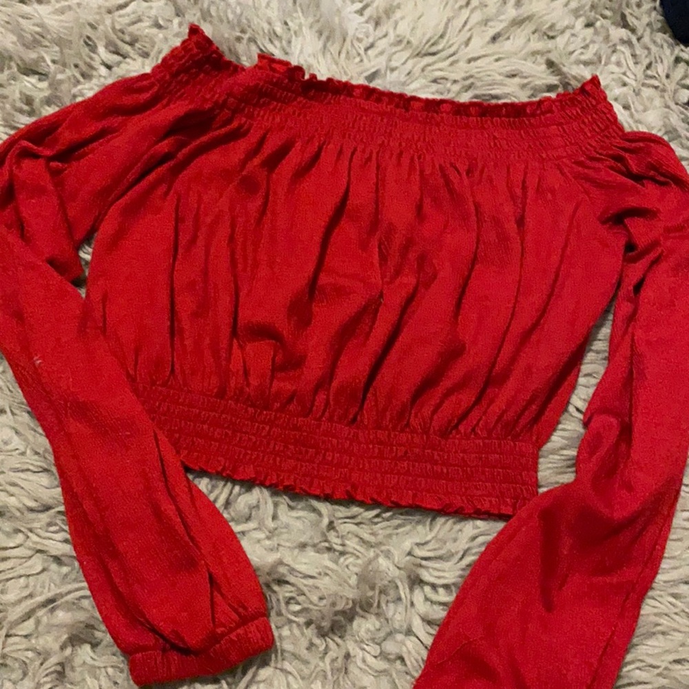 Boutique off the shoulder long sleeve crop top